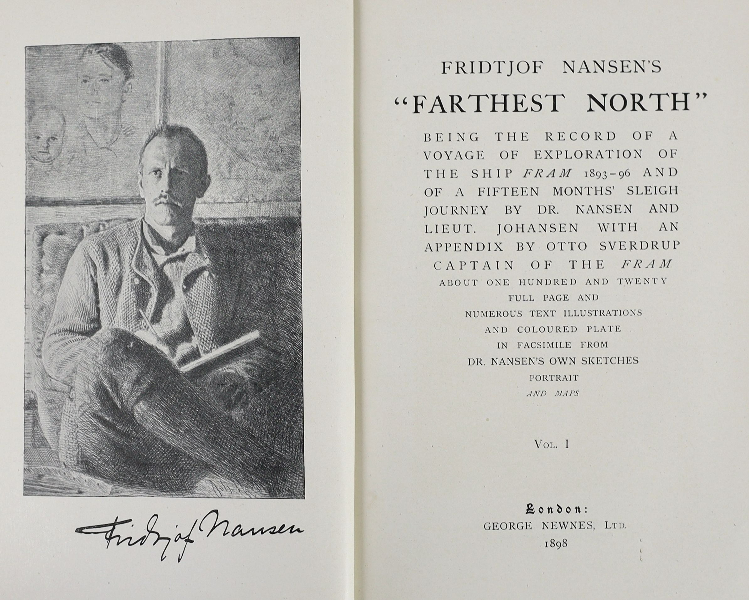 Nansen, Fridtjof - Farthest North, 2 vols, 8vo, original pictorial cloth, with folding map, George Newnes, London, 1898